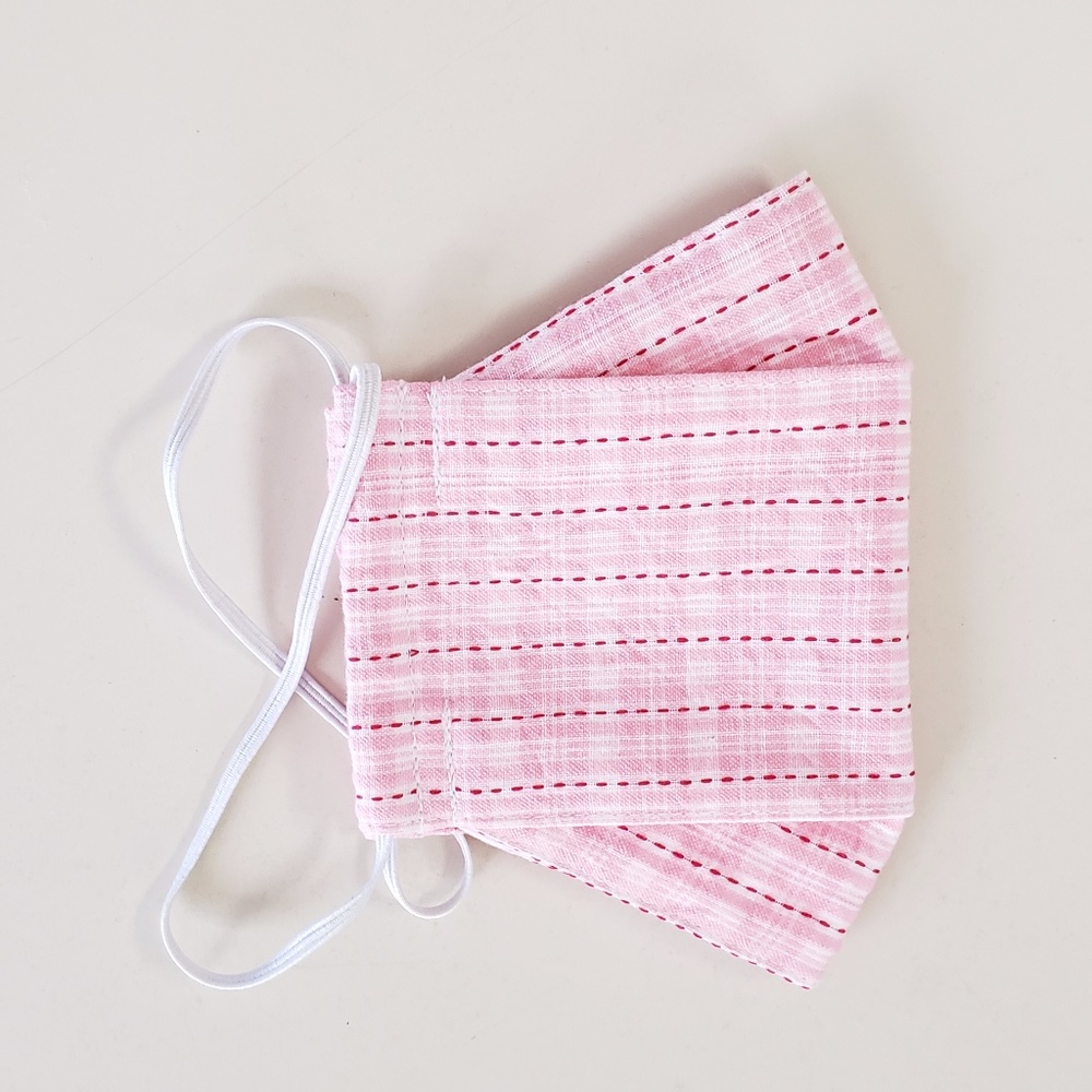 Cute Pink Plaid Full Coverage Face Mask w Pocket - Picture 3 of 8